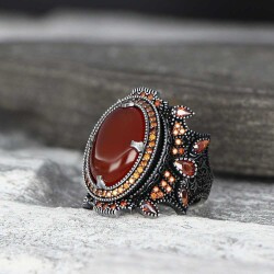 925 Sterling Silver Men's Ring With Agate Stone - Vip Jewelry