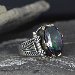 925 Sterling Silver Men's Ring With Mystic Topaz Stone - Vip Jewelry