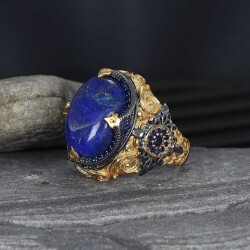925 Sterling Silver Men's Ring With Rhodium Plated Lapis Lazuli Stone - Vip Jewelry