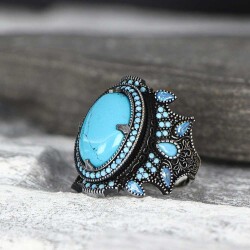 925 Sterling Silver Men's Ring With Turquoise Stone - Vip Jewelry
