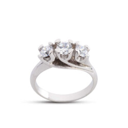 Diamond Mounted Tria Rose White Silver Ring - Vip Jewelry