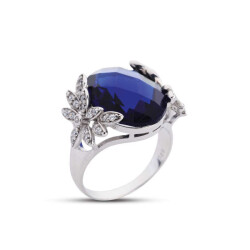 Flower Garden Blue Stone White Ring - Vip Jewelry