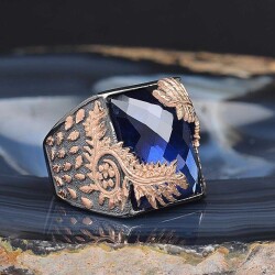 Leaf Patterned Zircon Stone Rhodium Plated Silver Ring - Vip Jewelry