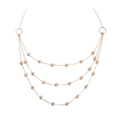 Long Silver Necklace With 3 Rows Of Bulk - Vip Jewelry