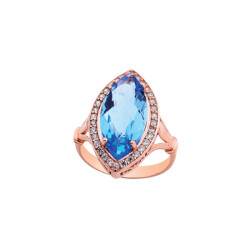 Marquise Blue Stone Silver Ring - Vip Jewelry