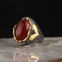 Rhodium Plated Agate Stone Men's Silver Ring - Vip Jewelry
