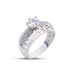 S Motif Solitaire White Color Silver Ring - Vip Jewelry