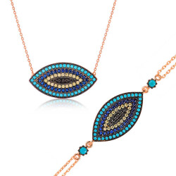 Silver Evil Eye Women's Necklace And Bracelet Set - Vip Jewelry