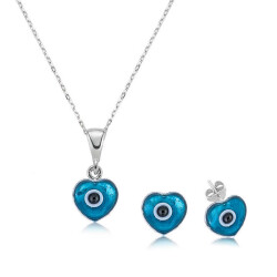 Silver Heart Evil Eye Women's Set - Vip Jewelry