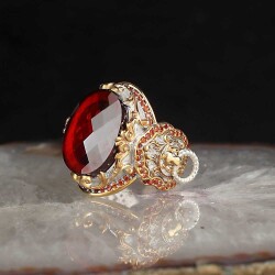 Silver Men's Ring With Rhodium Plated Zircon Stone And Lion Symbol - Vip Jewelry