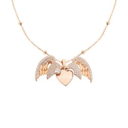 Silver Necklace With Angel Wings And Name Heart - Vip Jewelry