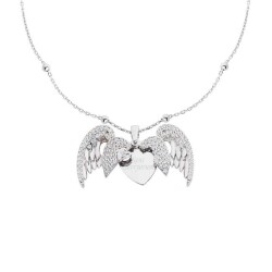 Silver Necklace With Angel Wings And Name Heart - Vip Jewelry
