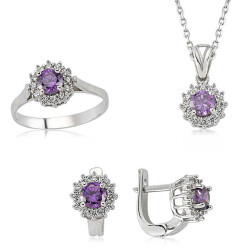 Silver Purple Stone Flower Women's Set - Vip Jewelry