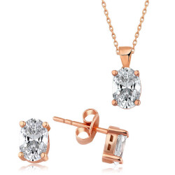Silver Rose Oval Stone Double Set - Vip Jewelry