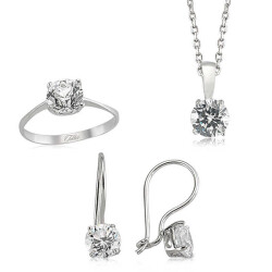 Silver Single Stone Women's Set - Vip Jewelry