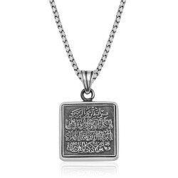 Silver Square Evil Eye Prayer Cevşen Necklace - Vip Jewelry