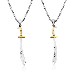 Silver Zulfiqar Sword Hz. Ali Written Men's Necklace - Vip Jewelry