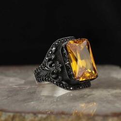 925 Sterling Silver Men's Ring With Citrine Stone - 1