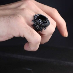 925 Sterling Silver Men's Ring With Onyx Stone - 2