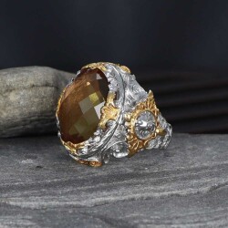 925 Sterling Silver Men's Ring With Rhodium Plated Zultanite Stone - 1