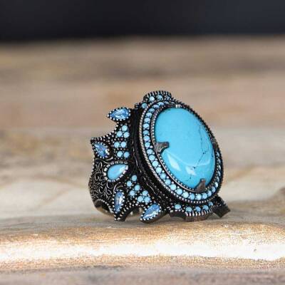 925 Sterling Silver Men's Ring With Turquoise Stone - 2