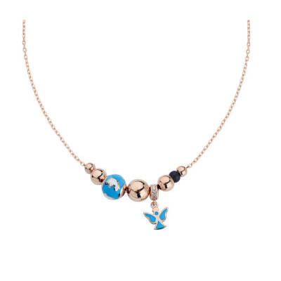 Enameled Silver Necklace With Angel Motif - 1