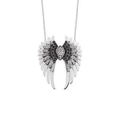 Large Angel Wing Silver Necklace - 1