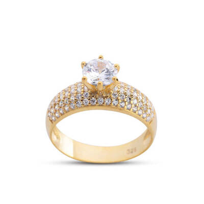 Micro Solitaire Gold Color Silver Ring - 1