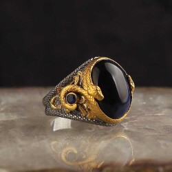 Rhodium Plated 925 Sterling Silver Men's Ring With Blue Tiger's Eye Stone - 1