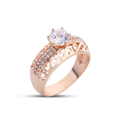 S Motif Solitaire Rose Color Silver Ring - 1