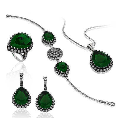 Silver Hurrem Sultan Women's Necklace Ring Earring Bracelet Set - 1