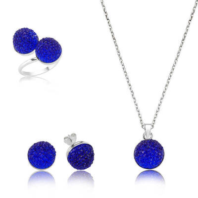 Silver Navy Blue Crystal Stone Women's Set - 1