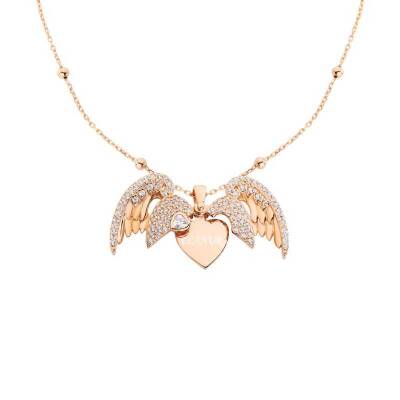 Silver Necklace With Angel Wings And Name Heart - 1