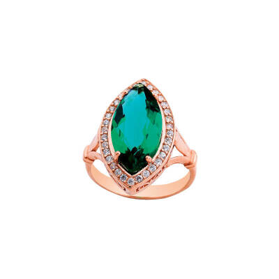 Silver Ring With Marquise Green Stone - 1