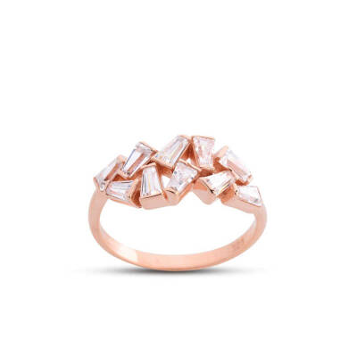 Trapezoidal Cut Asymmetric Rose Silver Ring - 1